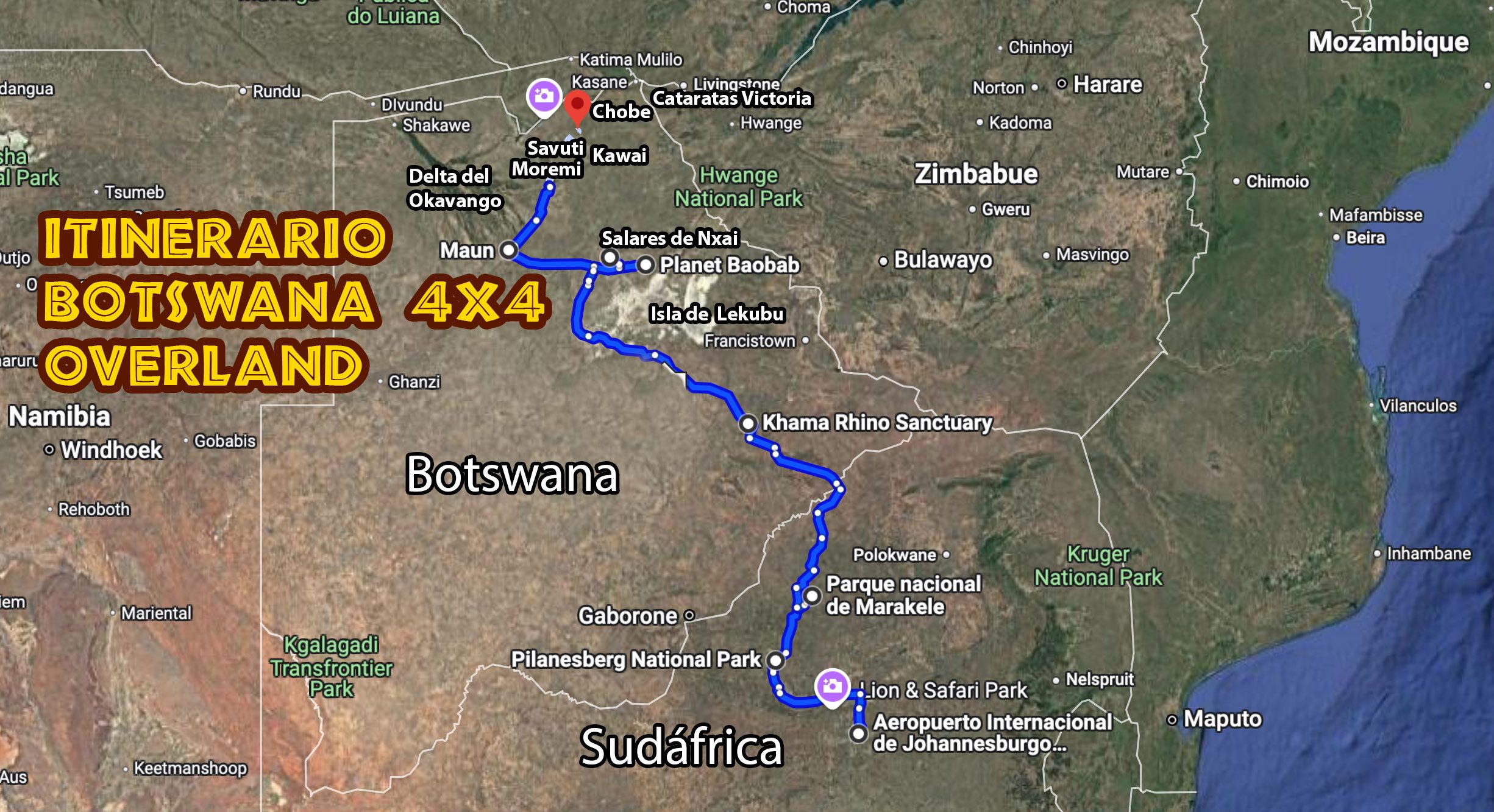 Mapa Expedición a Botswana Overland 4x4 Terranatur